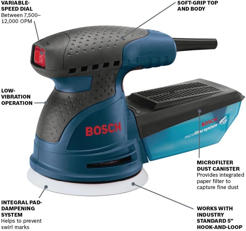 BOSCH ROS20VSK 5 In. Palm Random Orbit Sander/Polisher - Image 2